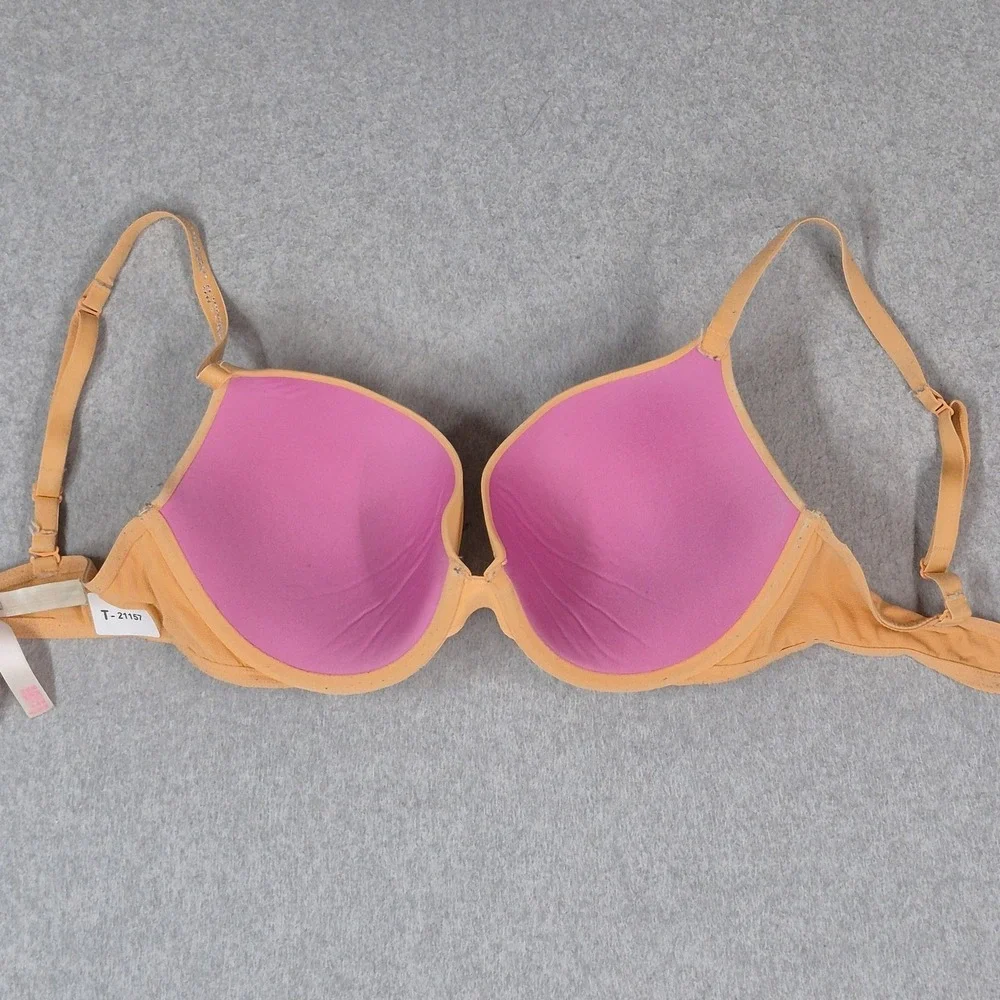 Victoria's Secret PINK Women Bra 34C Beige Push Up Underwired Rhinestone READ